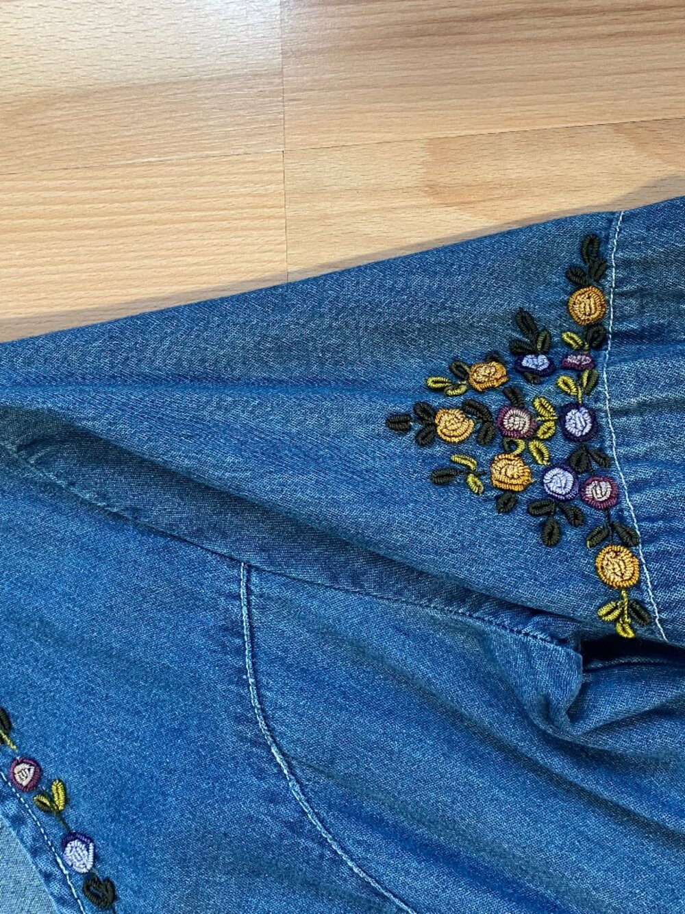 Vintage Embroidered Denim Midi Dress M-L - Picture 2 of 4